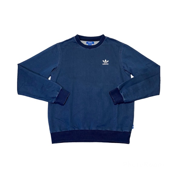 ADIDAS Originals French Terry Denim Crew Top Sweatshirt Blue Men’s Size S - Picture 3 of 10